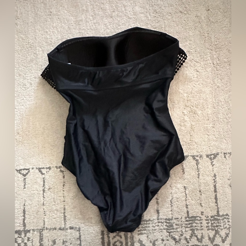 Kona Sol Black Ruffle Lace Front One Piece Swimsuit Size Small - Picture 5 of 11